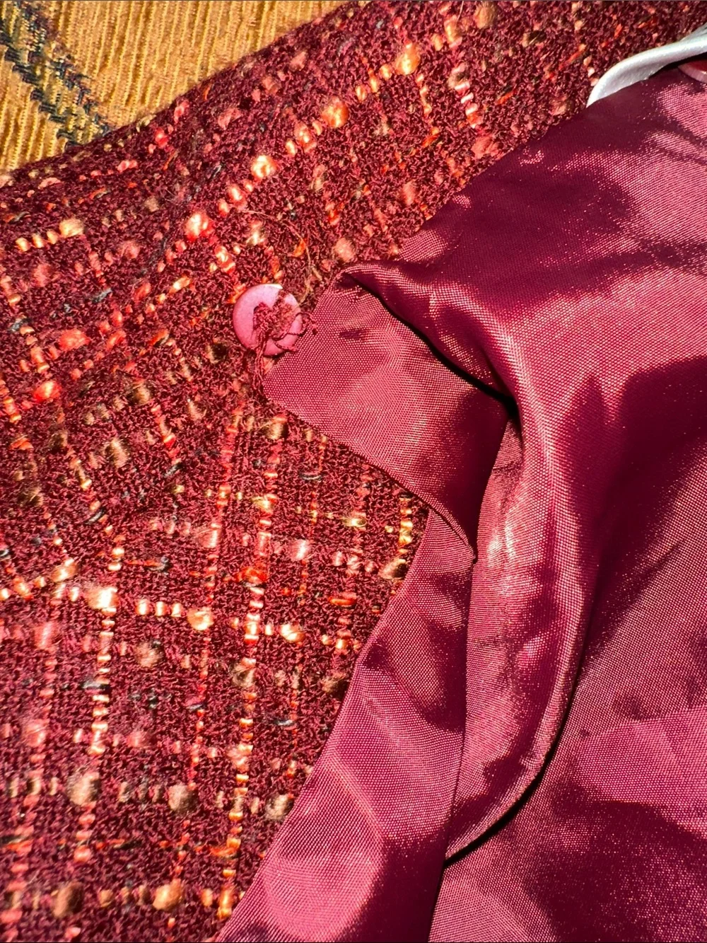 Laura Ashley Burgundy Tweed Button Jacket blazer ladies sz petite S
